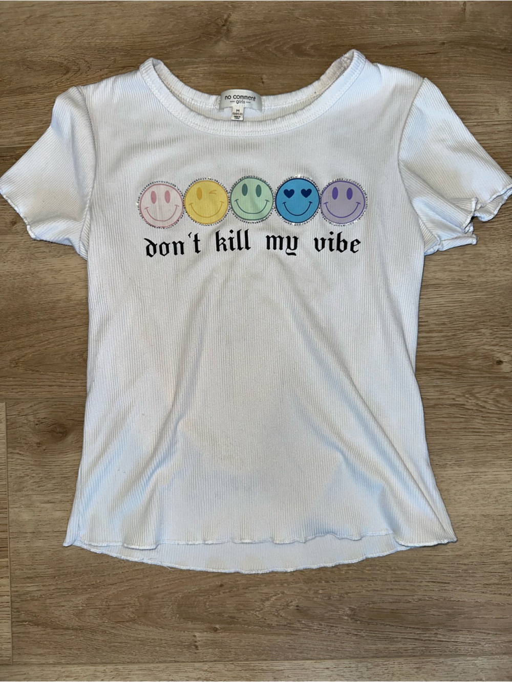 White 'Don't Kill My Vibe' Smile Graphic Kids One-Piece